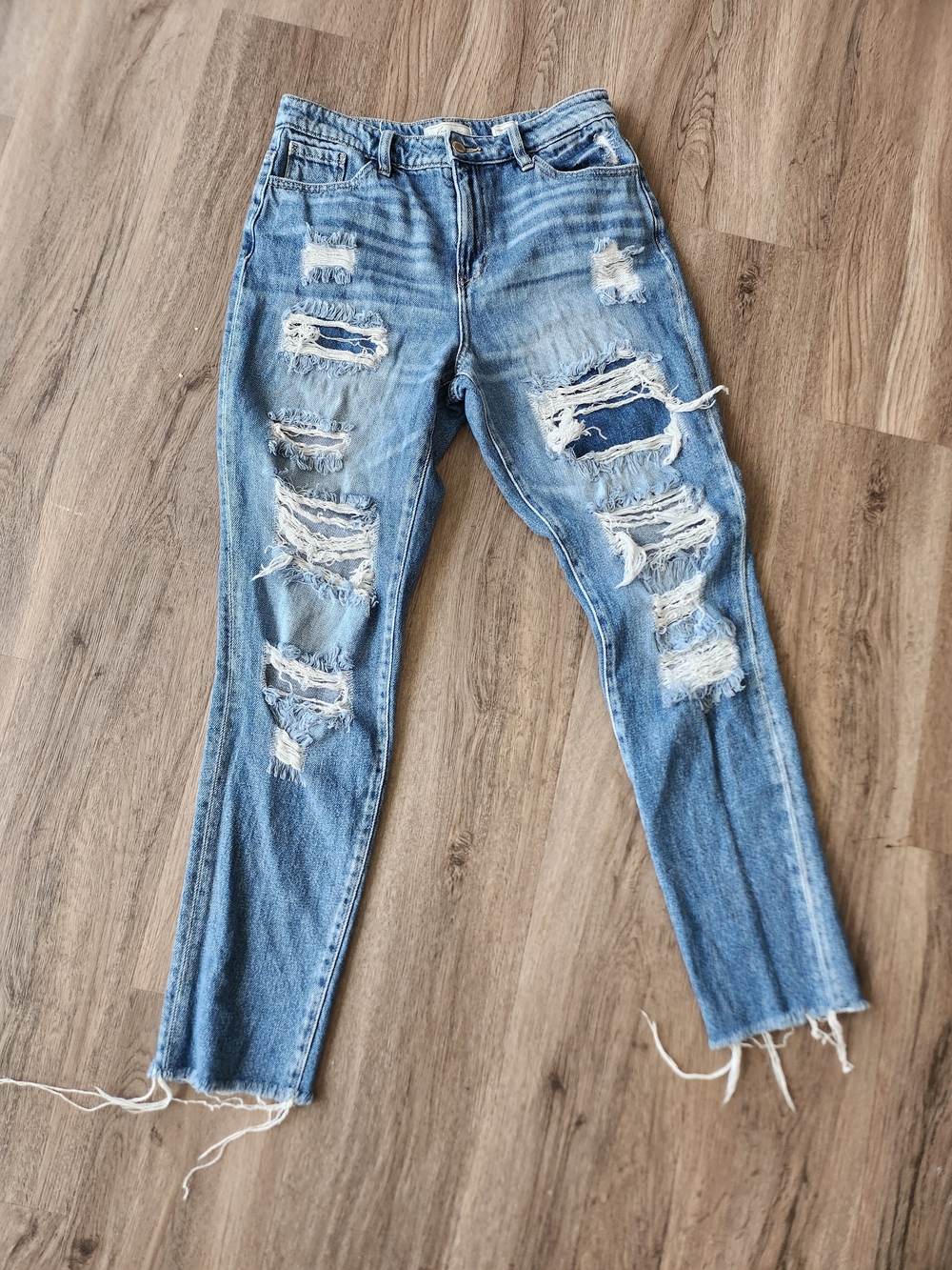 KanCan Ultra High Rise Taper Light Blue Distressed Jeans